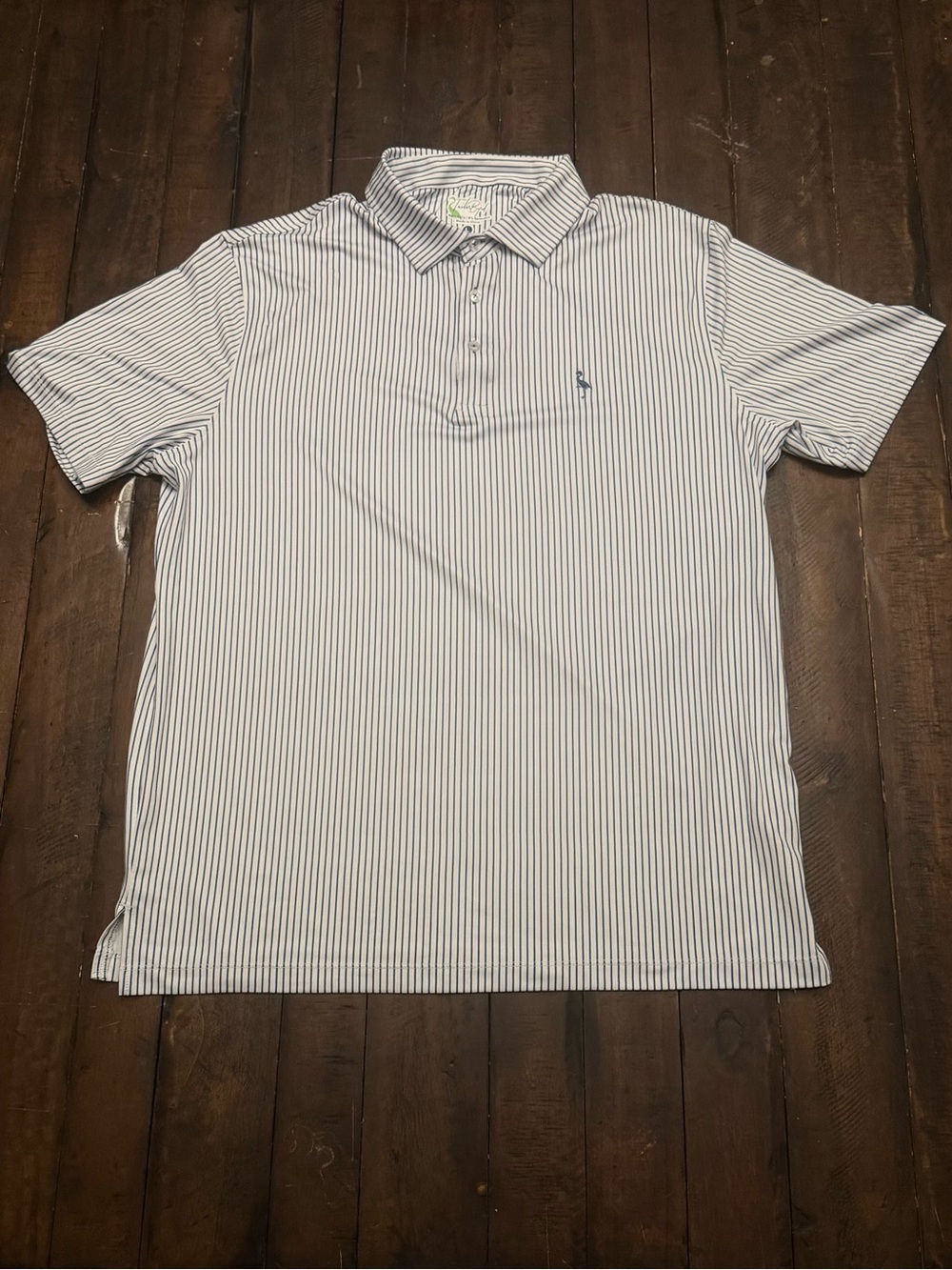 TailorByrd Performance Polo Men's L White Navy Vertical Stripe Golf Shirt